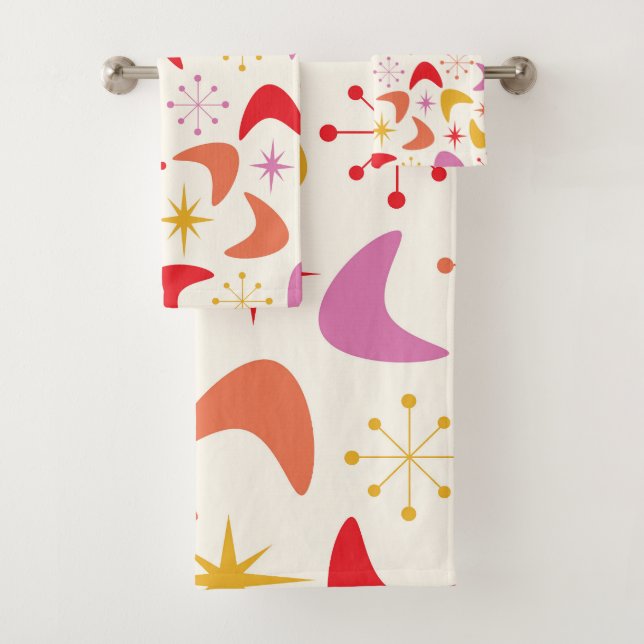 Conjunto De Toalhas Boomerang de Meados do Século e Estrelas Explosiva (Insitu)