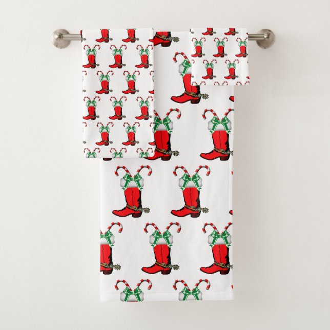 Conjunto De Toalhas Boot De Cowboy Do Natal Ocidental Com Canis De Can (Insitu)