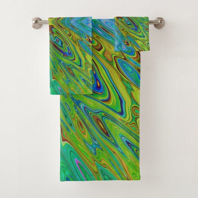 Conjunto De Toalhas Borboleta Abstrata Chartreuse e Azul Trippy (Insitu)
