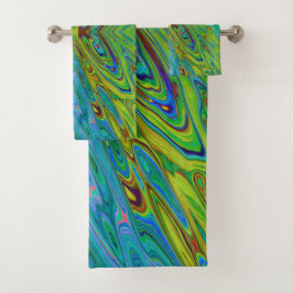 Conjunto De Toalhas Borboleta Abstrata Chartreuse e Azul Trippy