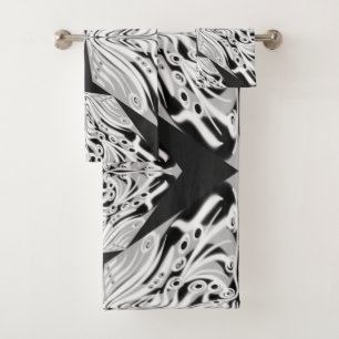 Conjunto De Toalhas Borboleta Alada Abstrata em Cinza Preto e Branco