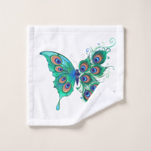 Conjunto De Toalhas Borboleta com Penas de Pavão Verde