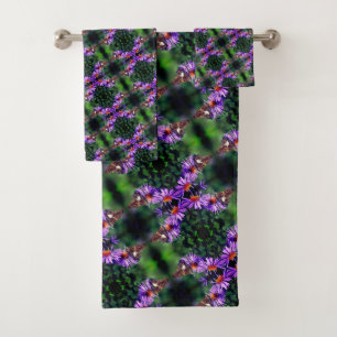 Conjunto De Toalhas Borboleta-Dama Pintada na Abstrato da Flor Aster