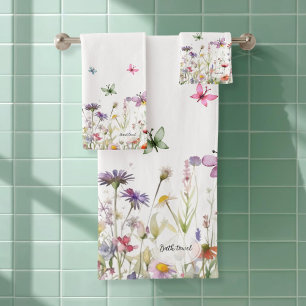 Conjunto De Toalhas Borboleta de flores silvestres de Aquarela Persona