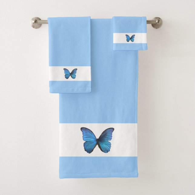 Conjunto De Toalhas Borboleta em azul claro e branco (Insitu)