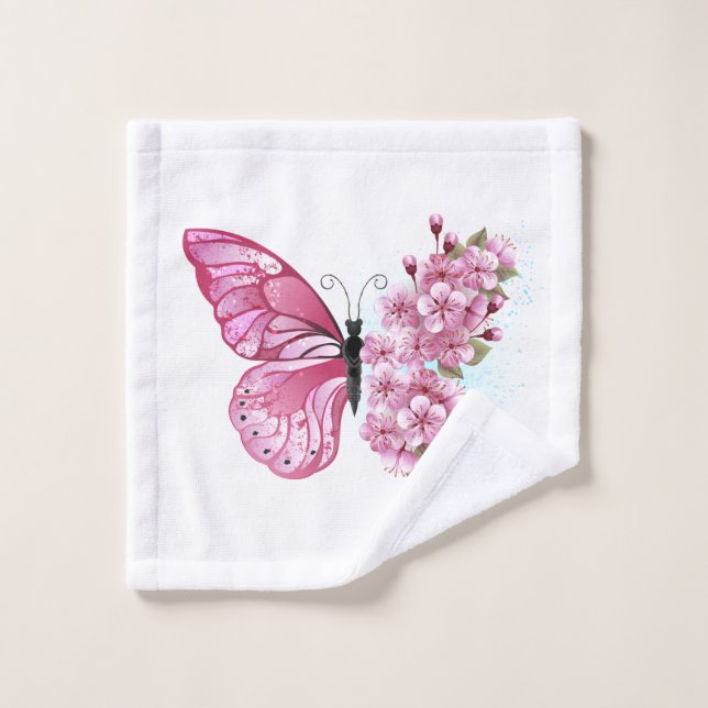 Conjunto De Toalhas Borboleta Flor com Sakura Rosa (Pano de lavar)