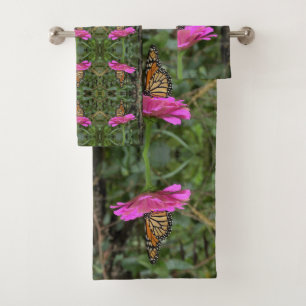Conjunto De Toalhas Borboleta Monarca numa Flor Zinina Rosa Bonito