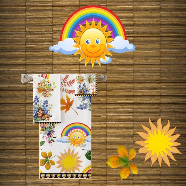 Conjunto De Toalhas Borboleta primavera Garden Rainbow Sunshine Greene (Spring Garden Butterfly Rainbow Sunshine Greenery Bath Towel Set)