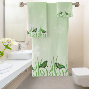 Conjunto De Toalhas Borboleta verde em verde claro - romântica