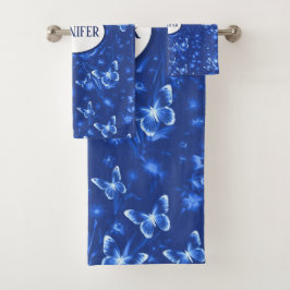 Conjunto De Toalhas Borboletas Azuis da Meia-Noite