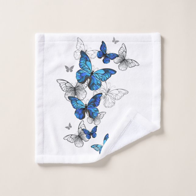 Conjunto De Toalhas Borboletas Azuis Morpho (Pano de lavar)
