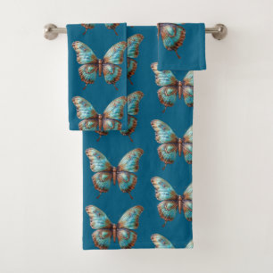 Conjunto De Toalhas Borboletas Azuis Turquesa