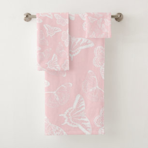 Conjunto De Toalhas Borboletas brancas elegantes Design cor-de-rosa