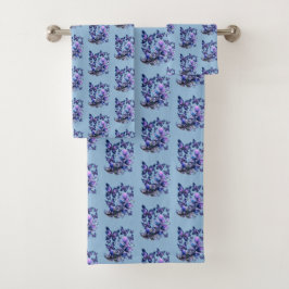 Conjunto De Toalhas Borboletas Cintilantes Cósmicas Padrão Azul