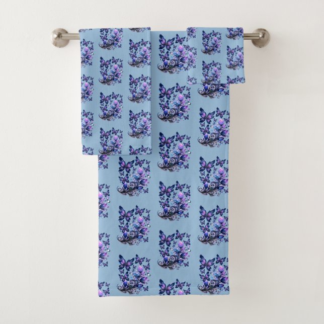 Conjunto De Toalhas Borboletas Cintilantes Cósmicas Padrão Azul (Insitu)