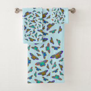 Conjunto De Toalhas Borboletas coloridas em azul-bebê - personalizáv