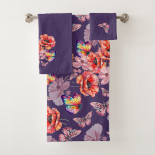 Conjunto De Toalhas Borboletas e flores de papoila