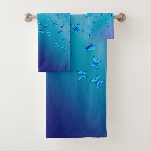 Conjunto De Toalhas Borboletas entoadas em azul duplo (Insitu)