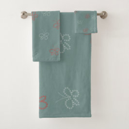 Conjunto De Toalhas Borboletas Estrelas Sage Green