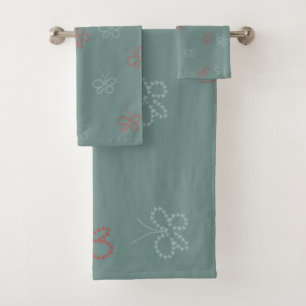 Conjunto De Toalhas Borboletas Estrelas Verde Salvia