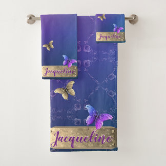 Conjunto De Toalhas Borboletas, Rosa, Torre Azul Gradiente