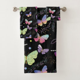 Conjunto De Toalhas Borboletas Roxas e Azuis Brilhantes