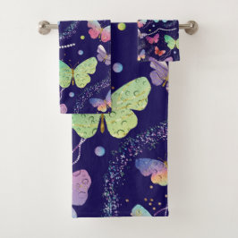 Conjunto De Toalhas Borboletas Roxas e Azuis Brilhantes