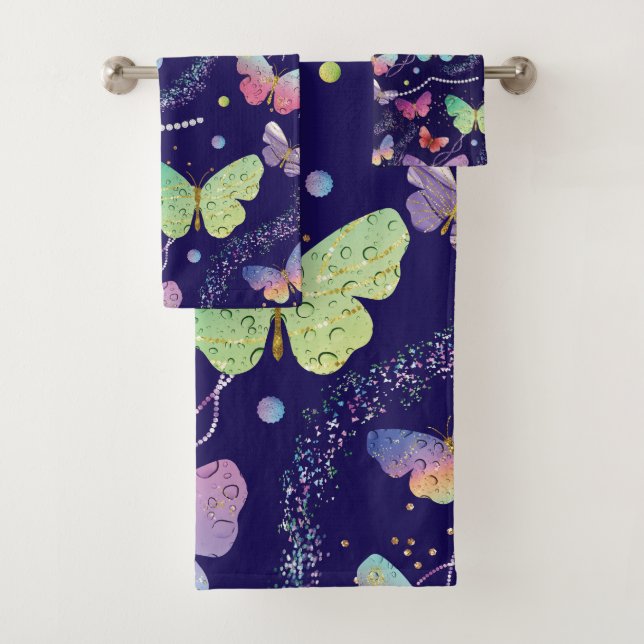 Conjunto De Toalhas Borboletas Roxas e Azuis Brilhantes (Insitu)