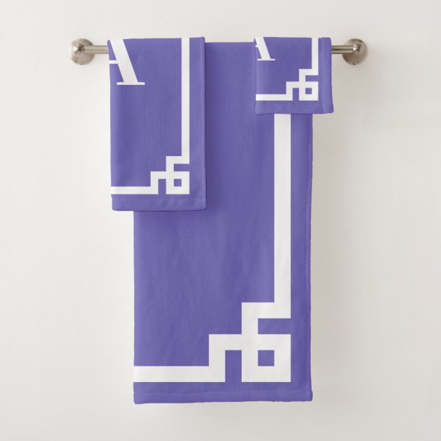 Conjunto De Toalhas Borda de Monograma com Estilo Grego Azul Claro e B (Insitu)