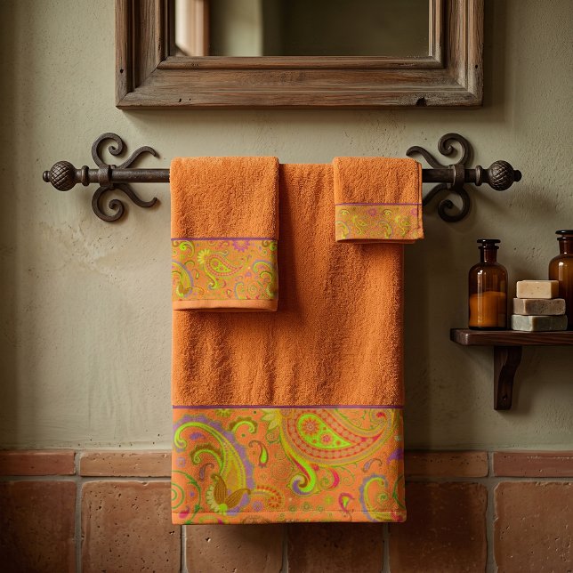 Conjunto De Toalhas Borda de paisley laranja (Criador carregado)