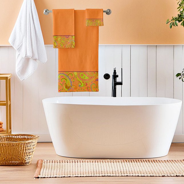 Conjunto De Toalhas Borda de paisley laranja (Criador carregado)