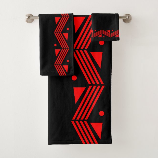 Conjunto De Toalhas Borda deco em vermelho e preto (Insitu)