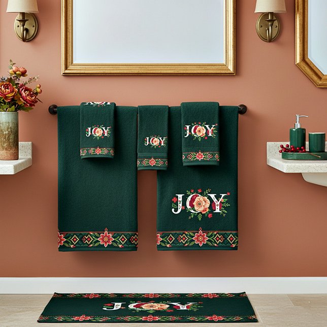 Conjunto De Toalhas borda floral de natal JOY (Criador carregado)