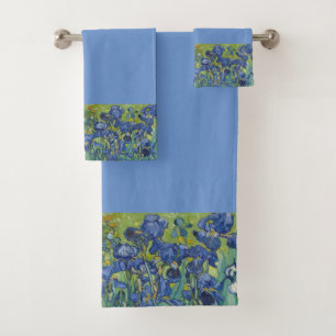 Conjunto De Toalhas Borda Iris Floral no Fundo Azul de Cornflower