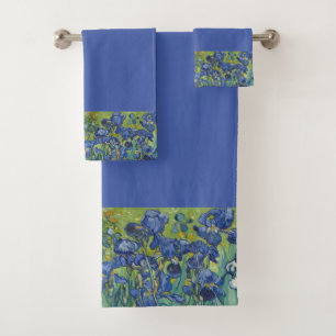 Conjunto De Toalhas Borda Íris Floral no Fundo Azul Médio