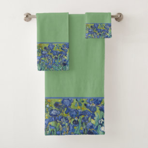 Conjunto De Toalhas Borda Íris Floral no Fundo Verde Sage