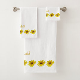Conjunto De Toalhas Borda Sunflower em Branco com Nome