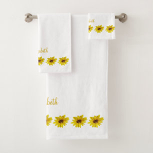 Conjunto De Toalhas Borda Sunflower em Branco com Nome