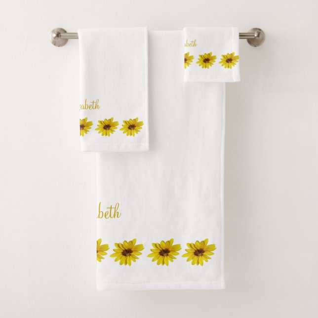 Conjunto De Toalhas Borda Sunflower em Branco com Nome (Insitu)
