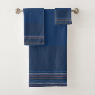 Conjunto De Toalhas Borda Tirada de Regata Azul Elegante