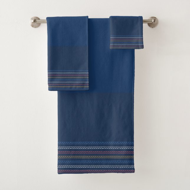 Conjunto De Toalhas Borda Tirada de Regata Azul Elegante (Insitu)