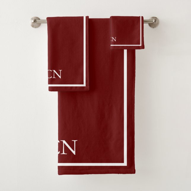 Conjunto De Toalhas Bordado Clássico Vermelho Borgonha Branco  (Insitu)