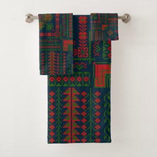 Conjunto De Toalhas Bordado Palestiniano Tatreez verde 5 Padrão