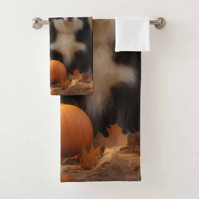 Conjunto De Toalhas Bordo Collie Puppy Autumn Delight Pumpkin (Insitu)