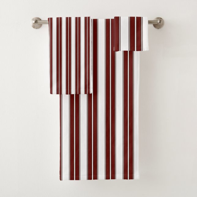 Conjunto De Toalhas Bordô e Listras Brancas (Insitu)