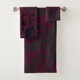 Conjunto De Toalhas Borgonha & Preto Jardim Sombrio Glamour Gótico