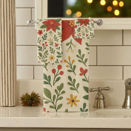 Conjunto De Toalhas Botânica Red Green Pine e Berry Holiday