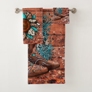 Conjunto De Toalhas Botas de cowboy ocidentais e flores