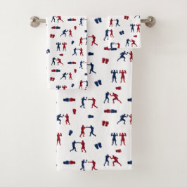 Conjunto De Toalhas Boxer de Luvas Vermelhas e Azuis