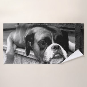 Conjunto De Toalhas Boxer Dog On Windowsill btcn Bath Totoset